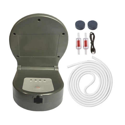 Solar Powered Pond Aerator With 2600mAh USB Rechargeable Battery Clip On Bubbling System Energy Saving Water Circulator For Aquariums Ponds And Hydroponics Three Mode Operation, showing components including clips and hoses.