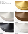 Color options for Barryca Cordless Lighting lamps: gold, silver, mocha, black, white. Two Pack Cordless Rechargeable Table Lamps