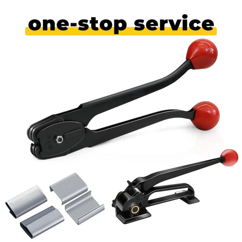 Heavy Duty Pro Grade Strapping Sealer And Crimper For Half Inch Steel Strapping Band with red grips and steel clips