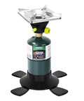 Ultra Portable Propane Camping Stove With Quick Ignition, Lightweight Durable Base For Hiking And Backpacking, Works With Propane Or MAPP Gas Cylinders, One Click Start For Fast Hassle Free Outdoor Cooking On The Go displayed against white background, showing metal top and black base