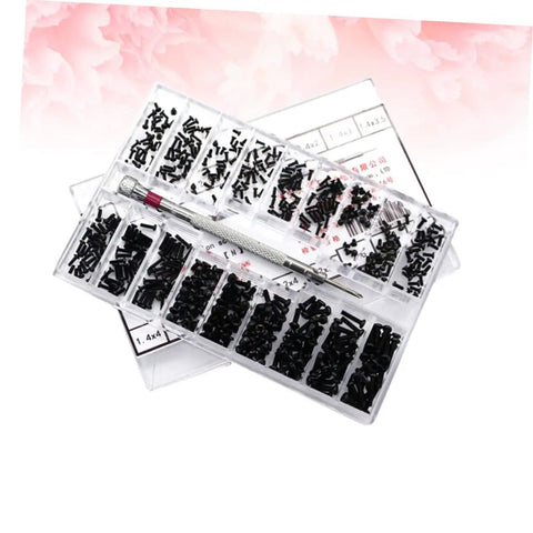 Miniature Screw Set With Flat Head Countersunk Machine Screws In Transparent Storage Case for quick access, organized by size