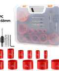 Raxmolo Heavy Duty Hole Saw Kit For Metal Wood And Plastic Drilling With 19 To 68mm Bi Metl Blades Including Multiple Sizes For Installing Locks And Knobs Perfect For Home Reno Projects. 19pc kit in case with red bi-metal hole saws