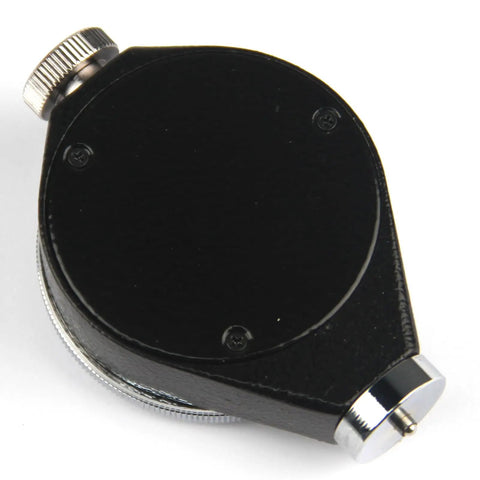 Back view of OO Durometer Dial Rubber Hardness Tester Type OO Handheld Gauge 0-100 Hoo, ASTM 2240 Compliant with metal components.