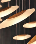 Modern Eight Led Ceiling Pendant Light With Warm Glow Handcrafted Solid Wood Shade Energy Saving Fixture great for elegant ambiance.