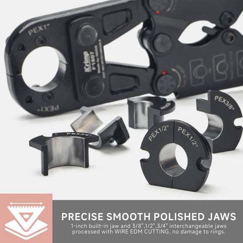 All In One PEX Pipe Crimp Tool Kit For 3/8, 1/2, 3/4, And 1 Inch Copper Rings With Free Gauge And PEX Pipe Cutter Meets ASTM F1807