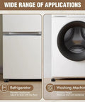 Score Big With These Rock Solid Adjustable Furniture Risers Heavy Duty Stackable Bed Lifts elevate a refrigerator and washing machine.