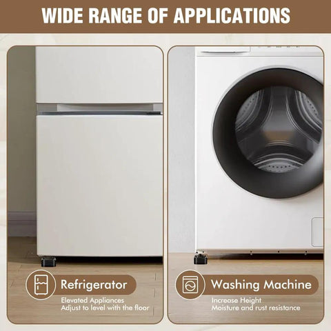 Score Big With These Rock Solid Adjustable Furniture Risers Heavy Duty Stackable Bed Lifts elevate a refrigerator and washing machine.
