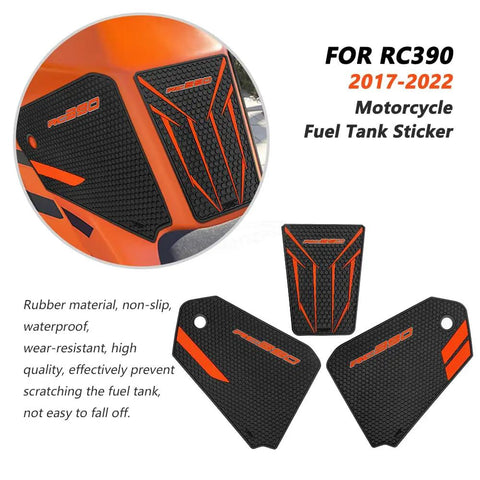 Tank Pad Protector Sticker For Motorcycle Gas Tank Knee Grip Traction Pad Side Protector Waterproof Non Slip Durable Easy Install Pattern Decal For 2017 2022 Bike Models, non-slip rubber, orange accents visible