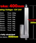 Heavy Duty 12V Linear Actuator Push Rod Motor For Auto Gates And Windows Electric Cylinder 400mm Stroke Display