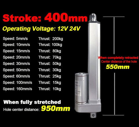 Heavy Duty 12V Linear Actuator Push Rod Motor For Auto Gates And Windows Electric Cylinder 400mm Stroke Display