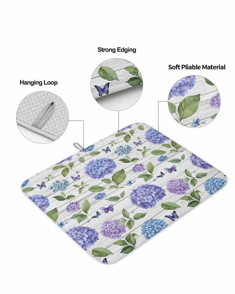 Two Pack Kitchen Drying Mats Set With Hanging Loop Farmhouse White Wood Grain Microfiber Absorbent Reversible Quick Drying