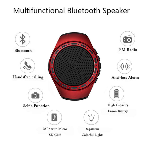 Waterproof Wireless Bluetooth Speaker Watch With FM Radio MP3 Player TWS Pairing Selfie Remote Ultra Long Standby Time Red