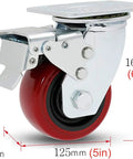 Heavy Duty Swivel Casters That Glide Like Butter On Trolleys And Workbenches In This 4 Pack Set featuring red polyurethane wheel and galvanized bracket.