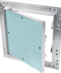 Real Deal Eight Inch Square Aluminum Access Panel With Push To Open Frame, showcasing the hinged door for easy access.