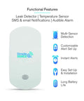 Smart WiFi Water And Freeze Detector With 80dB Audible Alarm Text And Email Alerts Continuous Home And Investment Property Monitoring Two Year Battery Life With Replaceable AAA Batteries displaying features