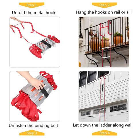 Installation steps for Fire Escape Ladder For Two Story Home With Anti-Skid Rungs, Portable Emergency Escape Gear, Easy To Deploy And Store Up To 15 Feet