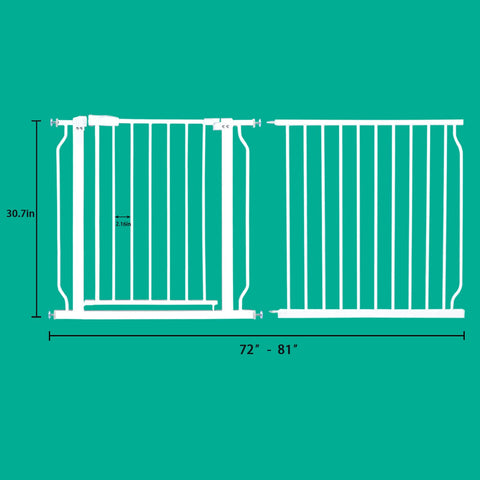 Diagram of Extra Wide Baby Gate For Stairs And Doorways Pressure Mounted Pet Gate For Indoor Safety White Metal Fits 58 To 62 Inches