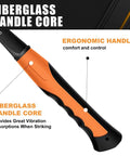 Close-up of 36 Oz Rock Pick Hammer Heavy Duty Masonry and Bricklayer Tool with ergonomic fiberglass handle grip.