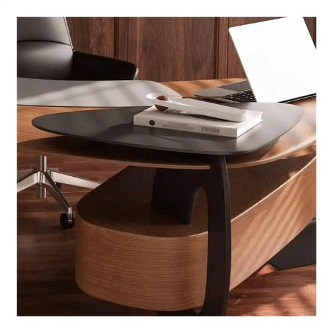 Top Tier Ash Wood Standing Desk With Smooth Height Adjustments And Spacious Corner Layout featuring integrated monitor riser and hidden storage.