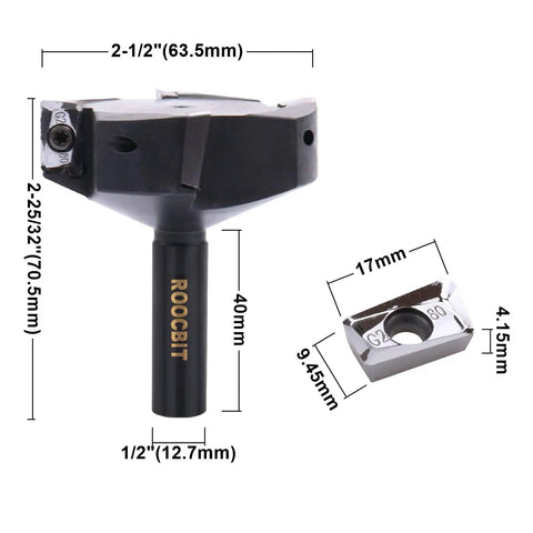 CNC Spoilboard Surfacing Router Bit, Two And A Half Inch Diameter, Half Inch Shank, Four Wing Beefy Cutter For Aluminum, Wood And Acrylic, Fast Smooth Slab Flattening And Bottom Cleaning