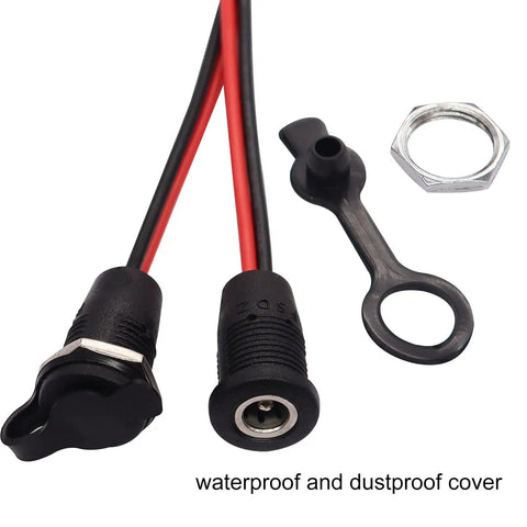 Five Pack DC Power Jack Socket 5.5 By 2.1MM 10A Threaded Female Mount Connector With 15CM 20AWG Pre Soldered Wires Waterproof Cover Cap K 078