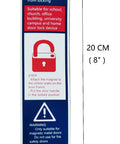 Emergency Door Lockdown Magnetic Strips For Quick Security No Fuss Install Wear Resistant PVC 8 Inches Tall By 1.77 Inches Wide Soft Magnetic Strips To Cover Lock Pin Hole White Finish For Office Or School Doors being held, showing instructions and dimensions.