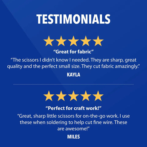 Customer testimonials for 5 Inch Micro Tip Fabric Scissors With Titanium Bonded Blades For Precision Cuts In Paper And Fabric Projects