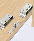Magnetic Cabinet Door Latch Hardware, Stainless Steel Double Roller Catch, installed on wood surface for RV, Boat, Caravan.