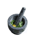 Granite Mortar And Pestle Set For Grinding Spices And Herbs Like A Boss, Natural Non Porous Stone with herbs inside