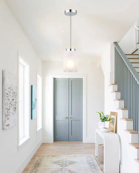 Two Pack Brushed Nickel Mini Pendant Lights With Linen Glass Shade For Kitchen Island, Living Room, Hallway And Bedroom