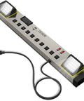 10 Outlet Power Strip With LED Work Light And 4 Foot Cord, Heavy Duty Metal Wall Mount, ETL Listed, 15A 125V 1875W Capacity