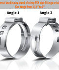 Heavy Duty 3/4 Inch PEX Cinch Clamps Set With 304 Stainless Steel Crimp Rings, two angles shown, leak-proof pipe connections