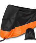 Heavy Duty Outdoor Tricycle And Bicycle Cover For Two Bikes 210D Waterproof Polyester Large 90.5L 37.4W 49.2H Fits Adult Trikes And E Bikes Windproof Dustproof Storage All Weather Outdoor Shield Orange, black and orange storage cover