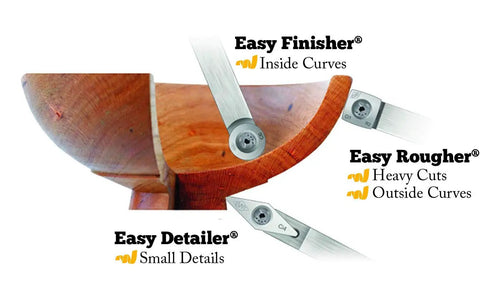 Mid Size Micro Detailer Wood Turning Tool With Ci7 Carbide Cutter ergonomic American maple handle used for fine detailing on wood bowl.