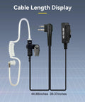 Covert Tube Earpiece With Mic For Walkie Talkies M Head 2 Pin Full Size PTT Surveillance Headset 5 Pack Compatible With Motorola CP100D cable length display.
