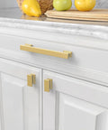 10 Pack Brushed Gold Cabinet Pulls 5 Inch Hole Center Kitchen Cabinet Hardware Gold Drawer Handles Set For Cabinets And Drawers Easy To Install Long Lasting Durable Finish installed on white cabinet