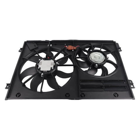 Top Tier Engine Radiator Cooling Fan Slick Replacement For Vw Jetta Passat Golf Tiguan And Audi showing dual fan assembly.