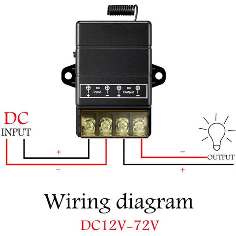 Wiring diagram for 12V 24V Wireless Remote Control Switch with 40A Relay for motors or lights