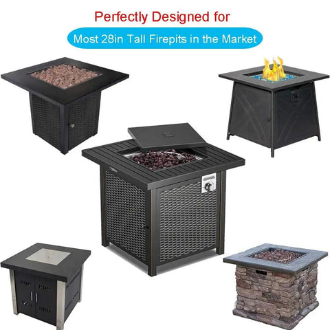 Five 28-inch square fire pit tables designed for Built To Last 28 Inch Square Fire Pit Cover For Propane Gas Fire Pit Table.