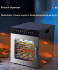 Heavy Duty 40 Tray Food Dehydrator With A Rock Solid 2400W Motor and Pinpoint 30 To 90 Degree Celsius Control, showing food drying interior and controls.