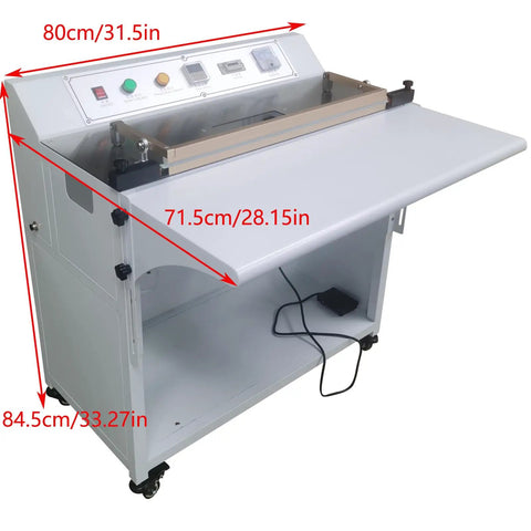 Yokoma Pneumatic Foot Sealer Shrink Bag Corner Cutter With Precision 45 Degree Angle Trim dimensions showing 80cm width and 84.5cm height