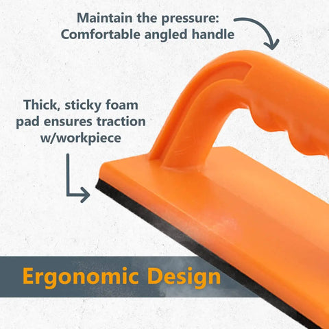 Close-up of the ergonomic handle and non-slip pad on Two Pack Push Block With Ergonomic Handle And Non Slip Pad For Table Saw Router Table Bandsaw And Jointer Woodworking Safety Tool Set For Secure Material Control Premium Woodworking Safety Accessories For Precise Cuts And Safer Operation.
