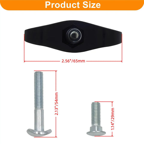 Universal Lawn Mower Handle Knob Bolt Kit with handle, long bolt, and short bolt size measurements labeled