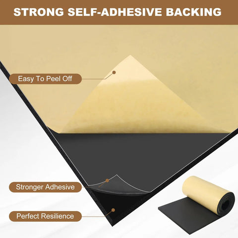 Top Shelf Closed Cell Neoprene Foam Sheet With Slick Grease Resistant Adhesive 12 By 59 By Quarter Inch Thick showing self-adhesive backing.