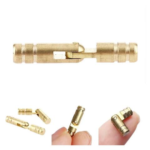 10 Pack Copper Barrel Hinges For Cabinets Hidden Concealed Brass Hinges with detailed view of hinge and finger holding hinge