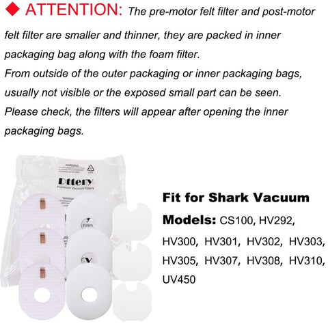 Three Post Motor Filter Kit With Foam And Felt For Shark Rocket Ultra Light Vacuums HV292 HV300 HV300W HV301 HV302 HV303