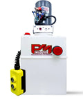 12V DC Single Acting Hydraulic Pump With Poly Reservoirs For Dump Trailer, front view of square reservoir and control unit