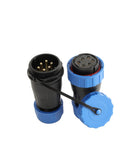 TY28 Waterproof Docking Connector 6 Pin Panel Mount, black and blue components, shown detached for control panels and portable devices.