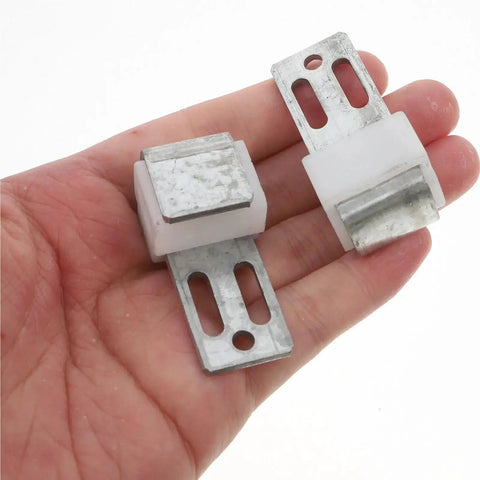 Kick Those Nagging Squeaks To The Curb With These 50 Pack Iron Hook Buckles And Sectional Connectors on a hand, showing metal and plastic construction.