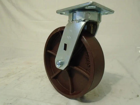 Heavy Duty Eight Inch Swivel Caster With Kingpinless Ductile Steel Wheel Two Thousand Pound Load Rating and Smooth Roller Bearing Zerk Fitting for Rugged Shop Cart Workhorse Operations